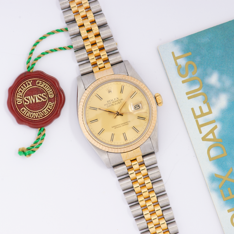 Rolex Oyster Perpetual Datejust 16013 Champagne Stick Dial + Papers 1984