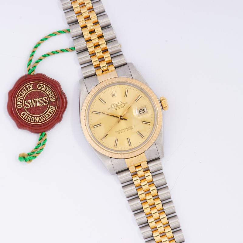 Rolex Oyster Perpetual Datejust 16013 Champagne Stick Dial + Papers 1984