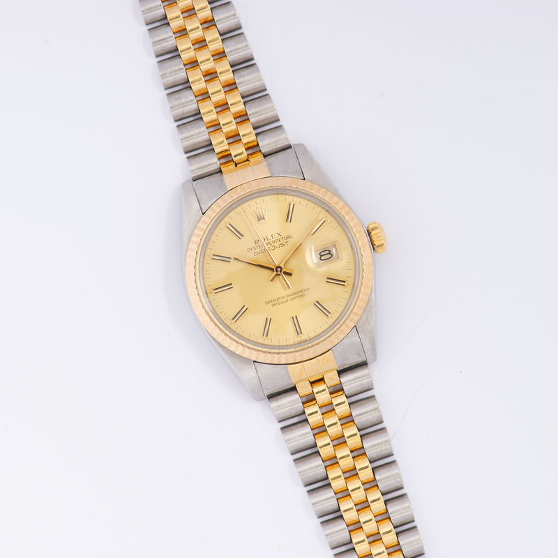 Rolex Oyster Perpetual Datejust 16013 Champagne Stick Dial + Papers 1984