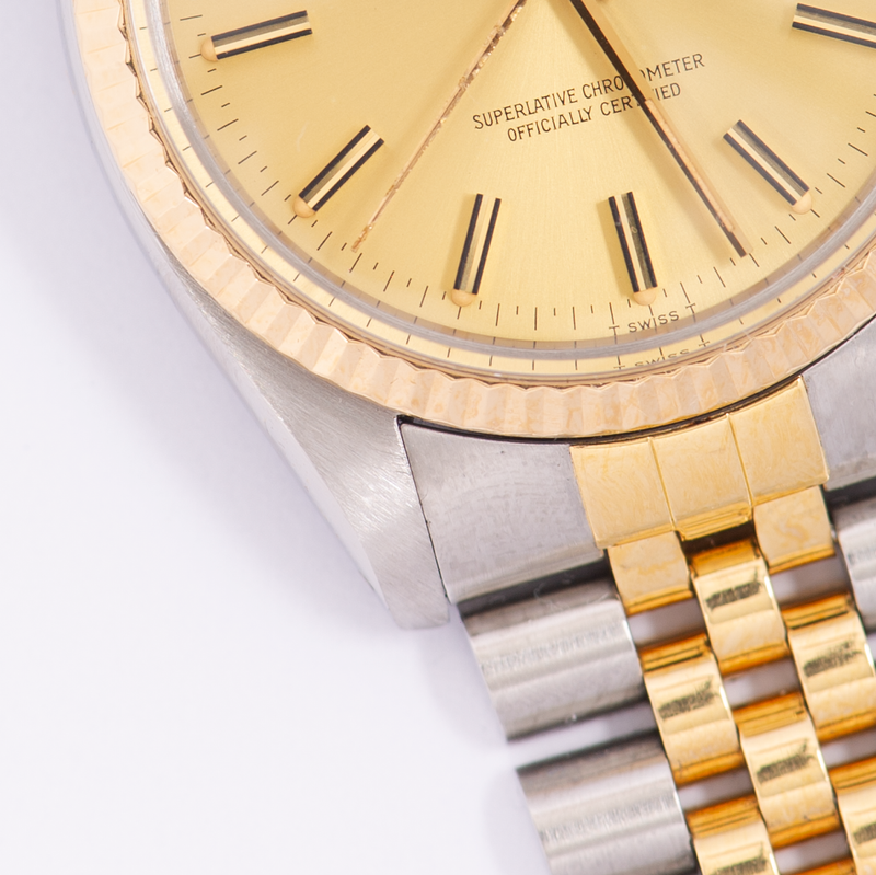 Rolex Oyster Perpetual Datejust 16013 Champagne Stick Dial + Papers 1984