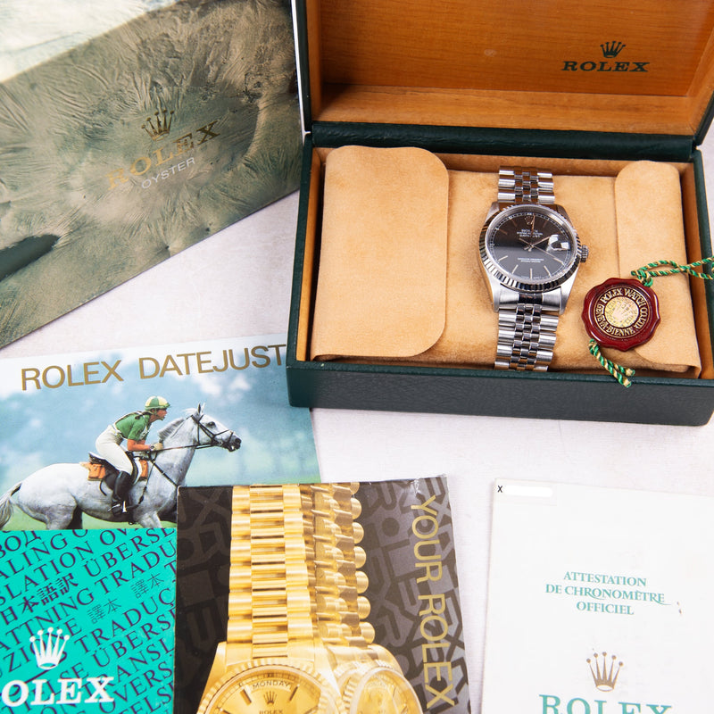 Rolex Oyster perpetual Datejust 16234 Black Stardust Dial 1991 FULL SET