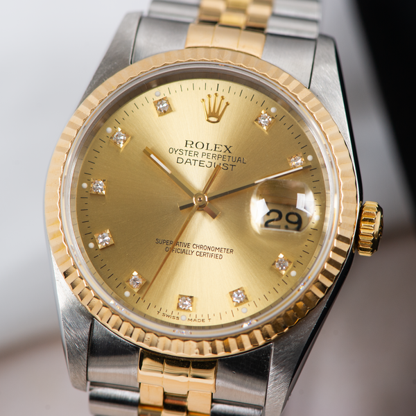 Rolex Oyster Perpetual Datejust 16233 Champagne Diamond Dial 1989