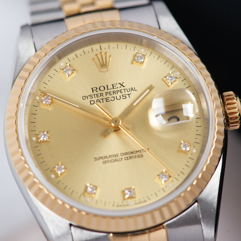 Rolex Oyster Perpetual Datejust 16233 Champagne Diamond Dial 1997