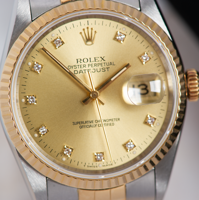 Rolex Oyster Perpetual Datejust 16233 Champagne Diamond Dial 1997