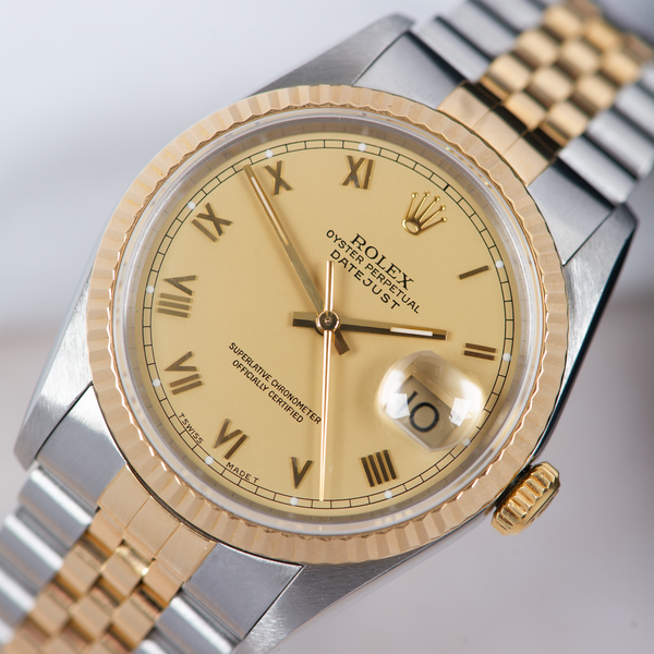 Rolex Oyster Perpetual Datejust 16233 Champagne Small Roman Dial 1991