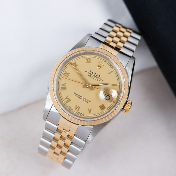 Rolex Oyster Perpetual Datejust 16233 Champagne Small Roman Dial 1991