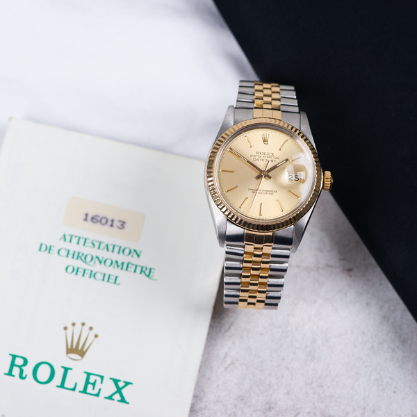 Rolex Oyster Perpetual Datejust 16013 Champagne Dial 1988 With Papers